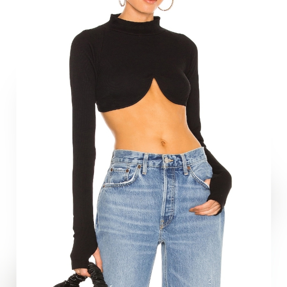 Black Long-Sleeve Cutout Crop Top - Women